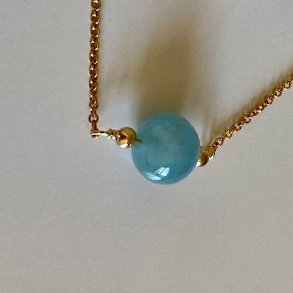 Fine gold and stone chain-Delicate aquamarine necklace-Everyday women's necklace-Trendy jewelry EVJF gift-Women's aquamarine ball jewelry