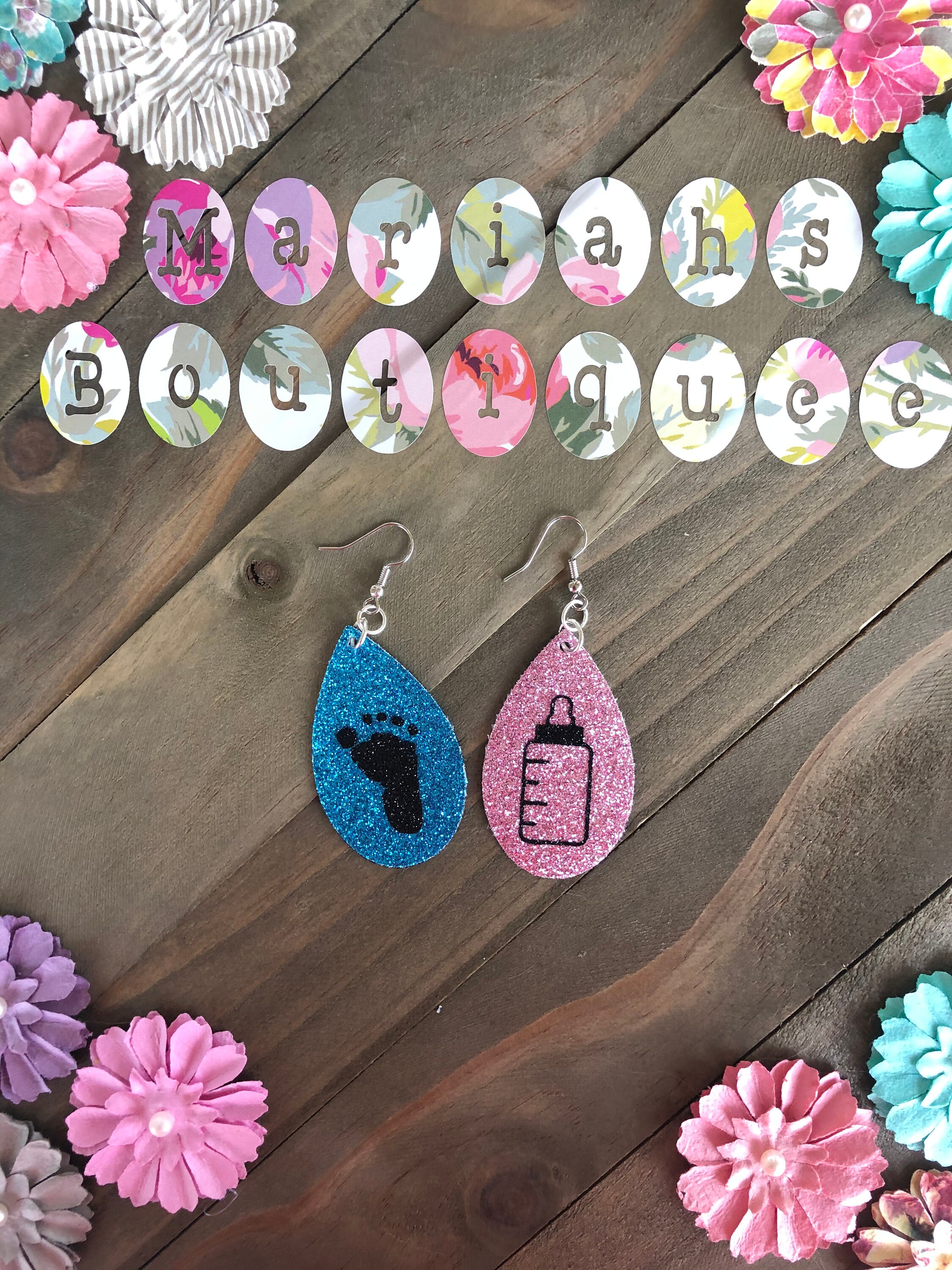 Gender reveal faux leather earrings Etsy