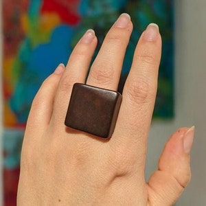 Matte Brown Natural ring, Elegant Matte Brown Statement Ring, Sustainable Modern Brown Fashion Accessory, Chunky Tagua Nut Statement Ring