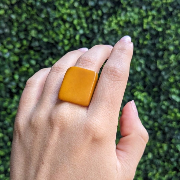 Burned Yellow Chunky Ring, Handcrafted Natural Jewelry, Boho Trendy Fashion Statement ring, Vibrant Colorful Unisex Ring Bold Statement Ring