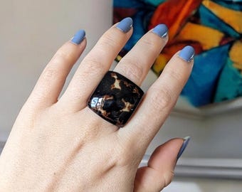 Modern Black Unique Ring. Handmade Tagua nut ring.