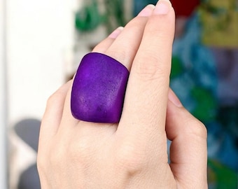 Chunky Purple Ring: Handcrafted Tagua Nut Statement Jewelry