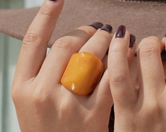 Chunky Tagua Nut Statement Ring: Hand-Carved Boho Chic Jewelry