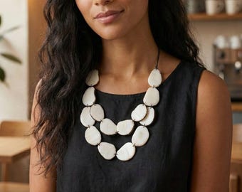 Elegant Necklace for Women – Bold Double-Layer Design, Organic Jewelry Made from Eco-Friendly Vegetable Ivory (Tagua Nut)