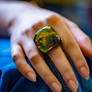 Vibrant Green Tagua Ring, Eco-Friendly Fresh raw green big tagua nut ring. Military green colored ring. Forest green jewelry, size selection