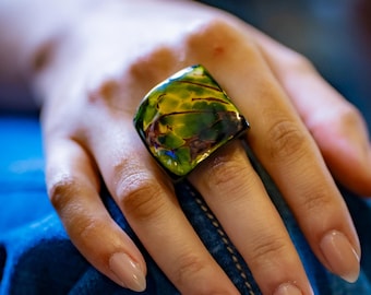 Vibrant Green Tagua Nut Ring: Eco-Friendly Statement Jewelry