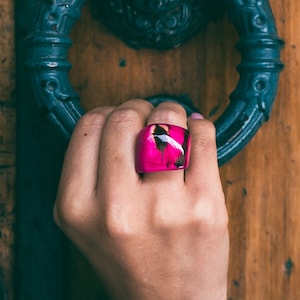 Pink ring. Tagua nut ring. Handmade unique statement jewelry. Chunky big vegetal ivory ring. Costume gift for women. Vintage inspired ring