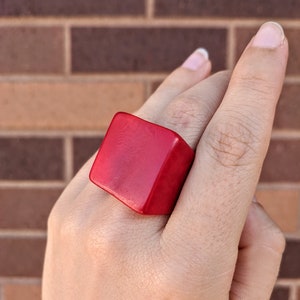 Statement Matte Red Tagua Nut Ring - Bold Artisan Handcrafted Jewelry - Anniversary Gift - Stunning Big Unique Statement Ring. Love present