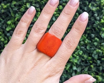 Vibrant Orange Statement Ring, Handcrafted Eco-Friendly Vegetable Ivory Jewelry, Sustainable Gift Idea for Her, Large ring. Tangerine ring