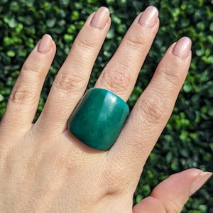 Jade Green Statement Ring, Sea Green Chunky ring, Handmade Unique Matte Finish ring, Chunky Matte Tagua Nut jewelry, Stylish Accessories