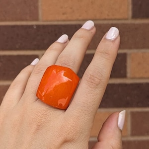 Orange shiny ring, Vibrant Orange Statement Piece, Handcrafted Elegance, Lustrous Orange Statement, Handcrafted Brilliance Tagua nut jewelry