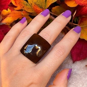 Brown Statement Ring – Big Chunky Tagua Nut Cocktail Ring – Handmade Wide Band Natural Jewelry – Eco-Friendly Bold Elegant Gift