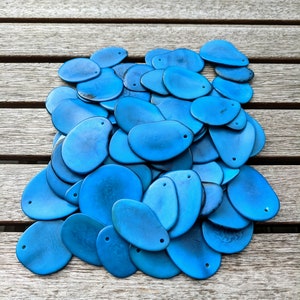 Tagua Nut Slices: 15 Blue Top Drill Beads, Handmade Jewelry Supply