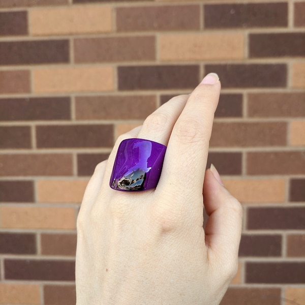 Purple Ring, Statement chunky ring. Artisan-made environmentally friendly jewelry, sustainable and ethical rings purple hand-carved ring.