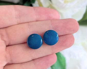 Small Blue Stud Earrings – Tagua Nut Eco Earrings, Hypoallergenic Plastic Backs, Lightweight for Sensitive Ears,unisex earrings, Blue posts