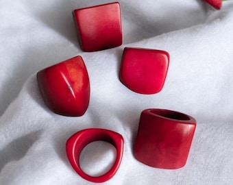 Chunky red ring. Matte Tagua Nut Ring: Artisan Statement Jewelry