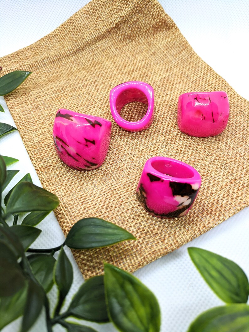 Pink ring. Tagua nut ring. Handmade unique statement jewelry. Etsy