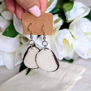 White dangle earrings, Handmade Tagua Nut Earrings – Natural White with Black Hues, Eco-Friendly unique Jewelry