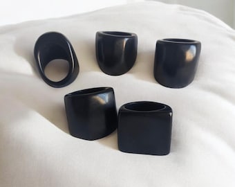 Matte black ring, Thick band ring, Simple plain black ring for men or women modern black ring, magical unique black ring, Tagua nut jewelry