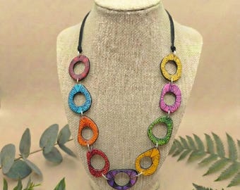 Colorful Tagua Nut Necklace – Chunky Statement Jewelry, Adjustable Length, Unique Handmade Fair Trade Necklace.