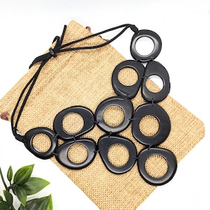 Tagua nut necklace, V necklace for women, Chunky choker adjustable necklaces, Geometrical necklace many color selection. up-cycle jewelry