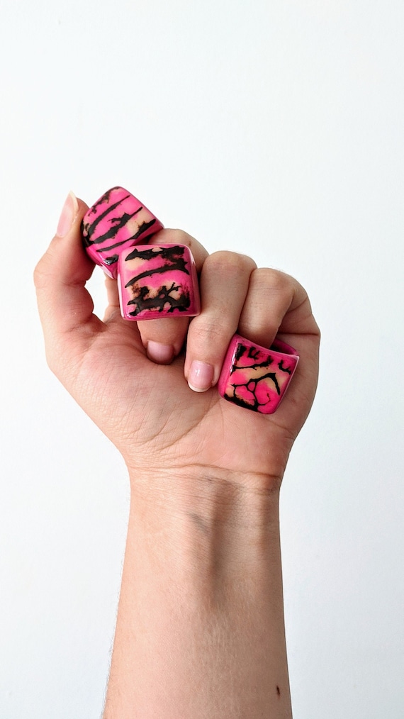Statement pink ring for woman, Eco-friendly and sustainable fashion, Art deco pretty jewelry. Gift idea for daughter. Tagua nut chunky ring.