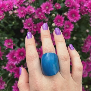 Matte Blue Chunky Bold Ring, Handcrafted Statement Jewelry, Bold Statement Ring, Tagua Artisan Jewelry for a Standout Look