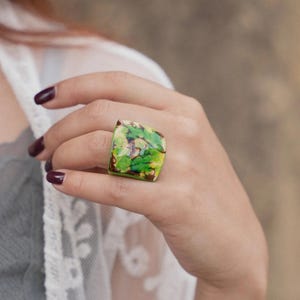 Large Bold Green Tagua Nut Ring – Contemporary Chunky Cocktail Jewelry for Women