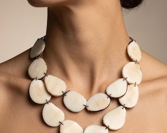Layered Statement Necklace, Bold Chunky Lightweight Boho Jewelry, Tagua Nut Jewlery, Handmade Gift for Women