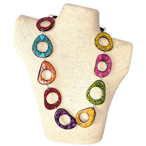 Colorful tagua nut necklace. Statement chunky  Necklace. Adjustable Length unique Necklace.  Fair trade jewelry, Fall fashion. Eco friendly
