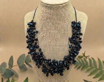 Seed Beaded Cluster Statement Necklace: Handmade unique jewelry. Multi strand necklace.