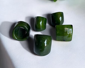 Dark Green Chunky Ring – Handmade Geometric Tagua Nut Statement Jewelry – Forest Green Resin Finish ring – Eco-Friendly Bold Gift for Her