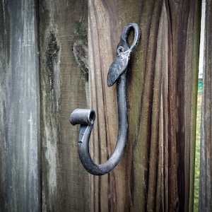 Hand Hammer Forged Leaf J Hook - Coat Hook, Pot Hook, Iron Hook - Traditional forging methods by the Bearded Blacksmith