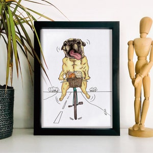 FRAMED, Crazy Pug, cute and funny, hand illustrated Pug art print :)