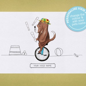 Charlie Chuckles, cute and funny, hand illustrated Basset Hound art print :)