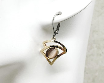 Gold Finish Christophe Poly Lever-Back Earrings, Light Lavender Glass Stone