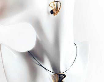Gold Black Necklace Set, Christophe Poly Wire Necklace Set (AY), Gold Modern Necklace Set