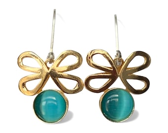 Christophe Poly Lever-Back Earrings, Gold Finish, Aqua Blue Glass Stone Accent