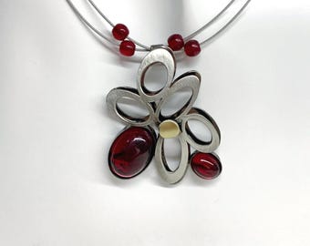 Silber-rotes Halskettenset, Christophe Poly Wire Halskettenset (JY)