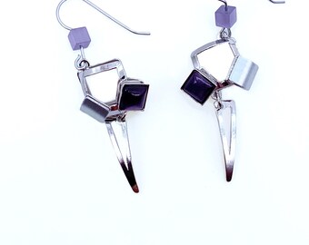 Silver Finish Tanzanite Glass Earrings: Surgical Steel, Christophe Poly Design