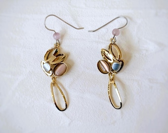 Gold Finish Pale Lavender Glass Earrings: Surgical Steel, Christophe Poly Design