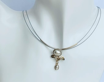 Gold Layered Necklace & Earring Set: Glass Pearl, Artisan Jewelry, Christophe Poly Design, Pearl Necklace Set
