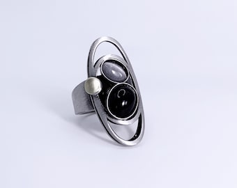 Silver Statement Ring,Christophe Poly, Red Glass Stone