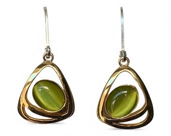 Christophe Poly Lever-Back Earrings, Gold Finish, Olive Green Glass Stone Accent