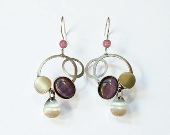 Silver finish, Puple Glass Stone, Christophe Poly Earring