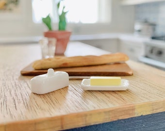 Dollhouse miniature butter dish with butter 1:12 scale