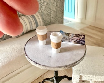 1:12 Scale Miniature Takeout Coffee Cups, set of 2