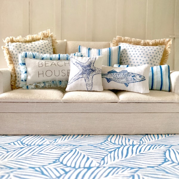 Dollhouse Pillows Printable File - Beachy Blues