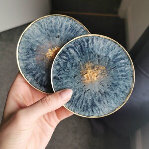 Navy blue, White And Gold Geode Resin Coasters / Nail Palette. Homemade Agates, Home Decor, Gift For Her image 3