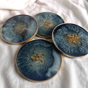 Navy blue, White And Gold Geode Resin Coasters / Nail Palette. Homemade Agates, Home Decor, Gift For Her image 1